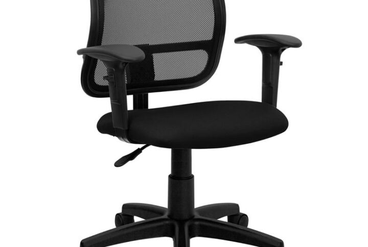 Mesh office chairs can keep you more productive throughout your work day with its comfort and ventilated design. The breathable mesh material allows air to circulate to keep you cool while sitting. Finding a comfortable chair is essential when sitting for long periods at a time. The mid-back design offers support to the mid-to-upper back region. The contoured backrest provides firm back support allowing your back to rest comfortably. The waterfall front seat edge removes pressure from the lower legs and improves circulation. Chair easily swivels 360 degrees to get the maximum use of your workspace without strain. The pneumatic adjustment lever will allow you to easily adjust the seat to your desired height. The adjustable armrests take the pressure off the shoulders and the neck