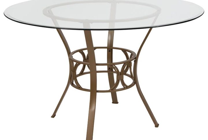 Building the perfect dining room is easier when you have a great foundation. Starting with an exquisite ornamental pedestal base this 48" glass topped dining table is off to a phenomenal start. Crowned by a round