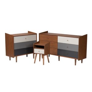 Multicolor Walnut Brown and Grey Gradient Finished Wood 3-Piece Storage Set