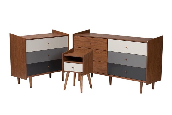 Multicolor Walnut Brown and Grey Gradient Finished Wood 3-Piece Storage Set