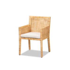 Natural Finished Wood and Rattan Dining Chair