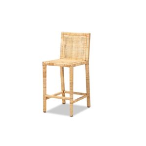 Sofia Modern and Contemporary Natural Finished Wood and Rattan Counter Stool