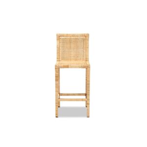 Sofia Modern and Contemporary Natural Finished Wood and Rattan Counter Stool