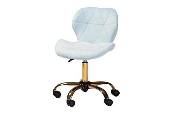 Glam and Luxe Aqua Velvet Fabric and Gold Metal Swivel Office Chair