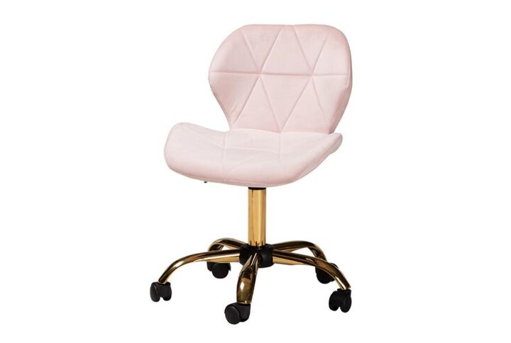 Glam and Luxe Blush Pink Velvet Fabric and Gold Metal Swivel Office Chair