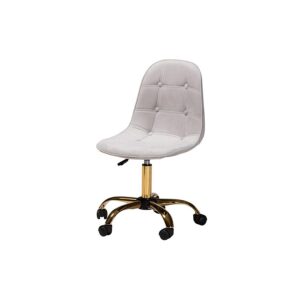 Glam and Luxe Grey Velvet Fabric and Gold Metal Swivel Office chair