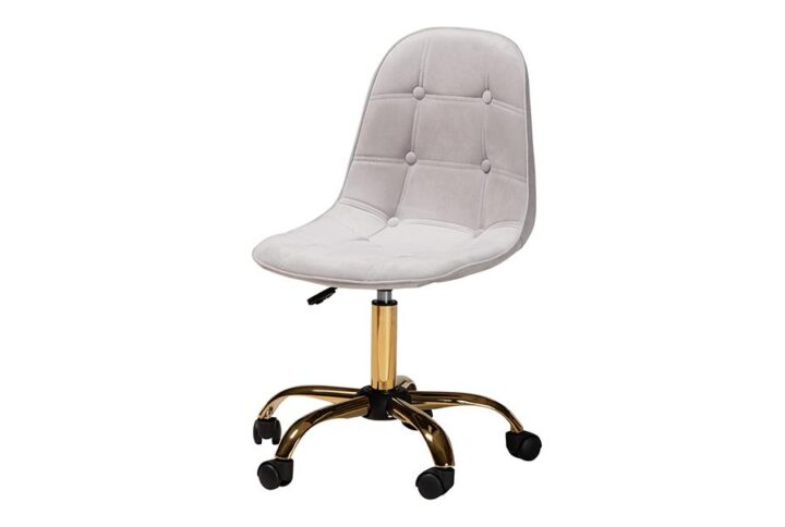 Glam and Luxe Grey Velvet Fabric and Gold Metal Swivel Office chair