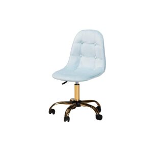 Glam and Luxe Aqua Velvet Fabric and Gold Metal Swivel Office chair