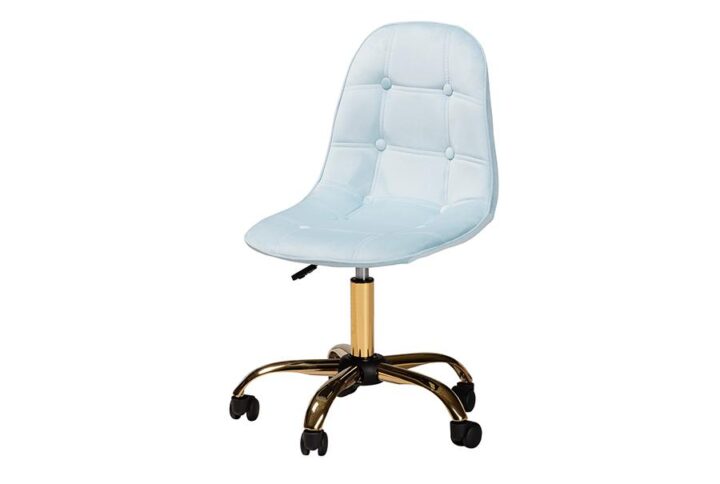 Glam and Luxe Aqua Velvet Fabric and Gold Metal Swivel Office chair