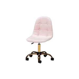 Glam and Luxe Blush Pink Velvet Fabric and Gold Metal Swivel Office chair