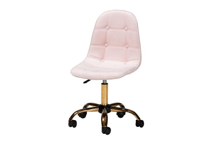 Glam and Luxe Blush Pink Velvet Fabric and Gold Metal Swivel Office chair