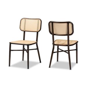 Dark Brown Finished Metal and Synthetic Rattan 2-Piece Outdoor Dining Chair Set