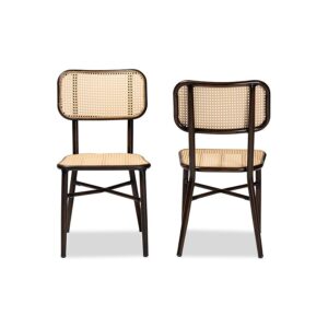 Dark Brown Finished Metal and Synthetic Rattan 2-Piece Outdoor Dining Chair Set