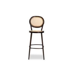 Dark Brown Finished Metal and Synthetic Rattan Outdoor Bar Stool
