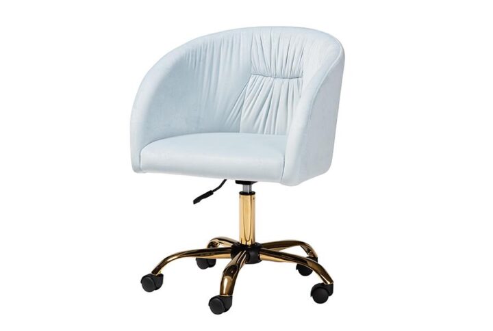 Glam and Luxe Aqua Velvet Fabric and Gold Metal Swivel Office Chair