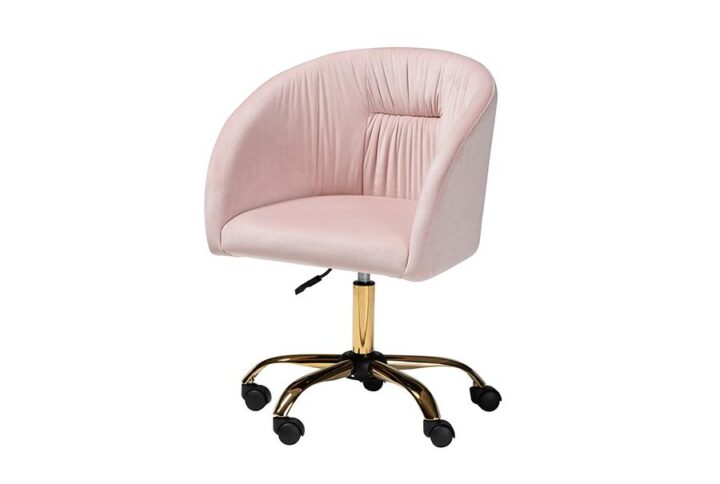 Glam and Luxe Blush Pink Velvet Fabric and Gold Metal Swivel Office Chair