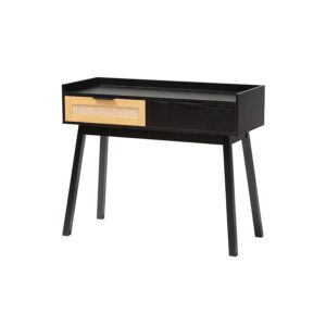 Two-Tone Espresso Brown and Natural Brown Finished Wood 2-Drawer Console Table