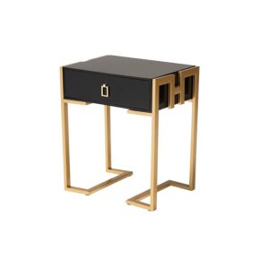 Luna Contemporary Glam and Luxe Black Finished Wood and Gold Metal End Table