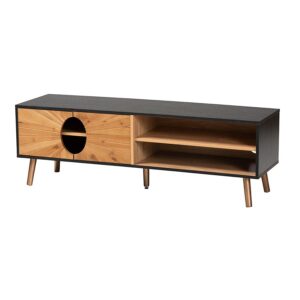 Two-Tone Dark and Natural Brown Finished Wood TV Stand