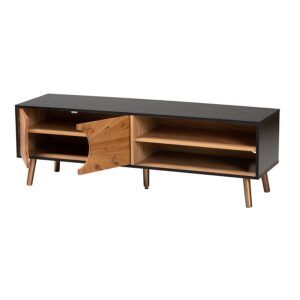 Two-Tone Dark and Natural Brown Finished Wood TV Stand