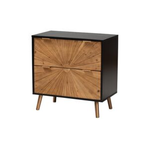 Natural Brown Finished Wood 2-Drawer Storage Cabinet
