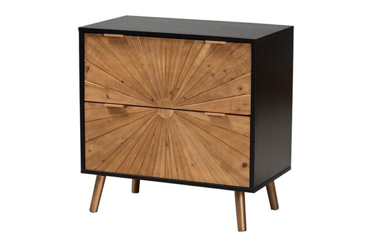 Natural Brown Finished Wood 2-Drawer Storage Cabinet
