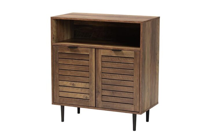 Natural Brown Finished Wood and Black Metal 2-Door Sideboard