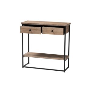 Industrial Natural Brown Finished Wood and Black Metal 2-Drawer Console Table