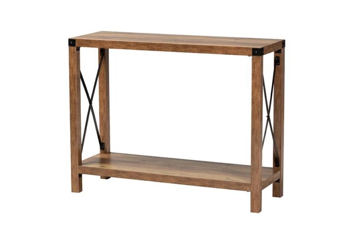 Rumi Modern Farmhouse Natural Brown Finished Wood and Black Metal Console Table