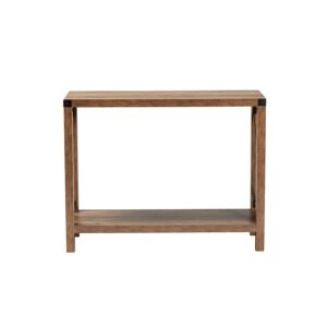 Rumi Modern Farmhouse Natural Brown Finished Wood and Black Metal Console Table