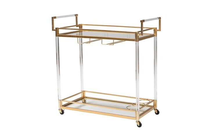 Baxton Studio Savannah Contemporary Glam and Luxe Gold Metal and Glass Wine Cart