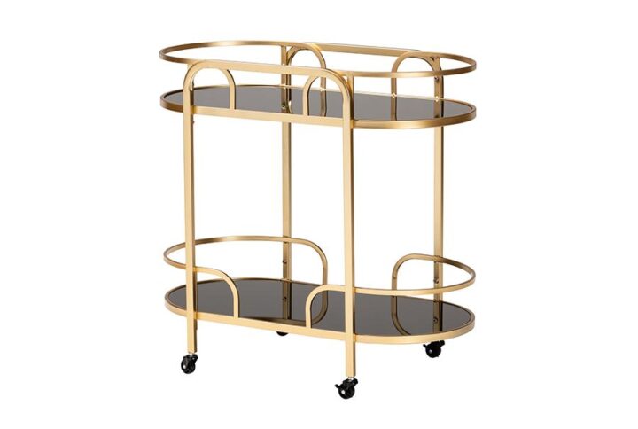 Glam and Luxe Gold Metal and Tempered Glass 2-Tier Wine Cart