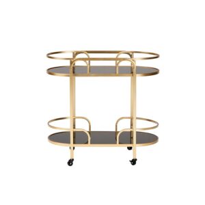 Glam and Luxe Gold Metal and Tempered Glass 2-Tier Wine Cart