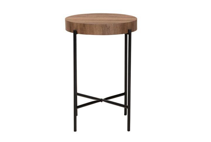 Savion Modern Industrial Walnut Brown Finished Wood and Black Metal End Table