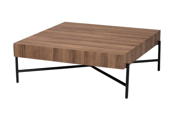 Savion Modern Industrial Walnut Brown Finished Wood and Black Metal Coffee Table