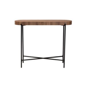Industrial Walnut Brown Finished Wood and Black Metal Console Table