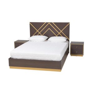 Gold Finished Wood Queen Size 3-Piece Bedroom Set