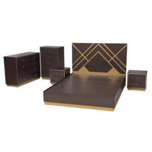 Gold Finished Wood Queen Size 5-Piece Bedroom Set