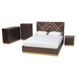 Gold Finished Wood Queen Size 4-Piece Bedroom Set with Chest