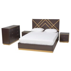 Gold Finished Wood Queen Size 4-Piece Bedroom Set