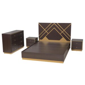 Gold Finished Wood Queen Size 4-Piece Bedroom Set