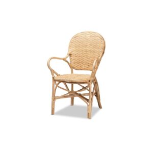 bali & pari Genna Modern Bohemian Natural Brown Finished Rattan Dining Chair
