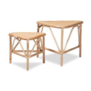 Bohemian Natural Brown Finished Rattan 2-Piece End Table Set