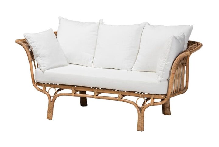 bali & pari Edana Modern Bohemian Natural Rattan Sofa With Cushion