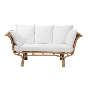 bali & pari Edana Modern Bohemian Natural Rattan Sofa With Cushion