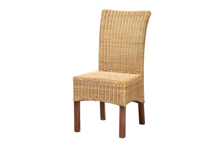 Bohemian Natural Rattan and Mahogany Wood Dining Chair