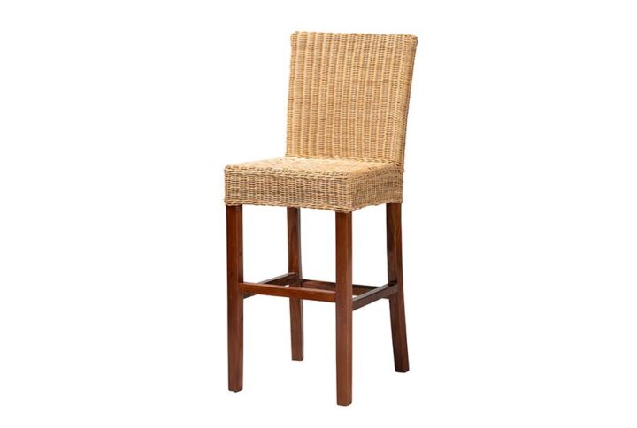 bali & pari Racquel Modern Bohemian Natural Rattan and Mahogany Wood Bar Stool