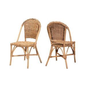bali & pari Neola Modern Bohemian Natural Rattan 2-Piece Dining Chair Set