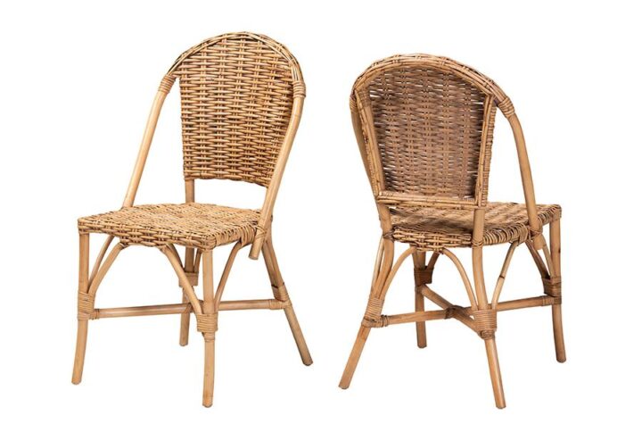 bali & pari Neola Modern Bohemian Natural Rattan 2-Piece Dining Chair Set
