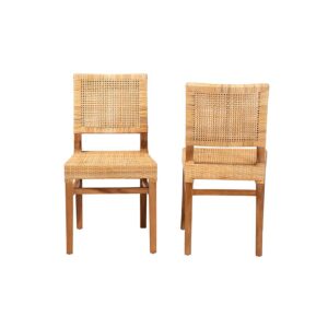 Walnut Brown Mahogany Wood 2-Piece Dining Chair Set